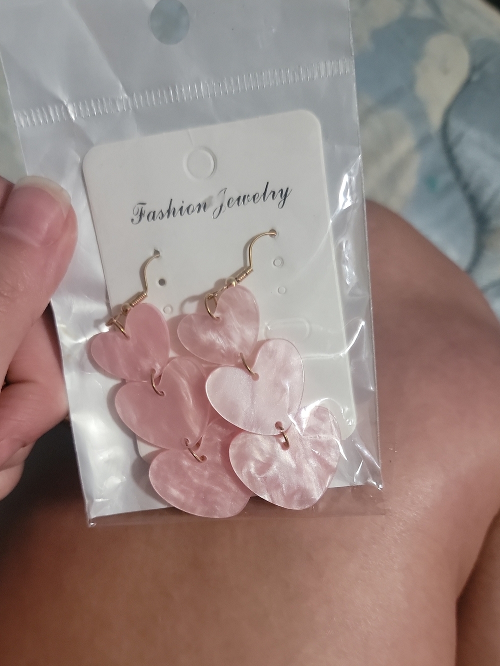 Fashion Jewelry Rose Pink Layered Heart Dangle Earrings